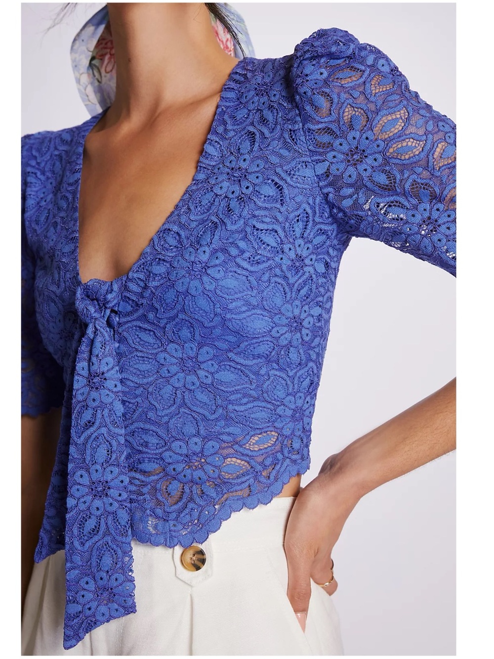Maeve for Anthropology Lace Tie-Front Blouse - Blue